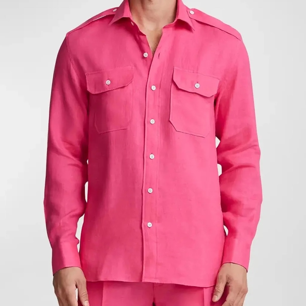 Ralph Lauren Purple Label Men's Raleigh Linen Shirt in Spring Pink